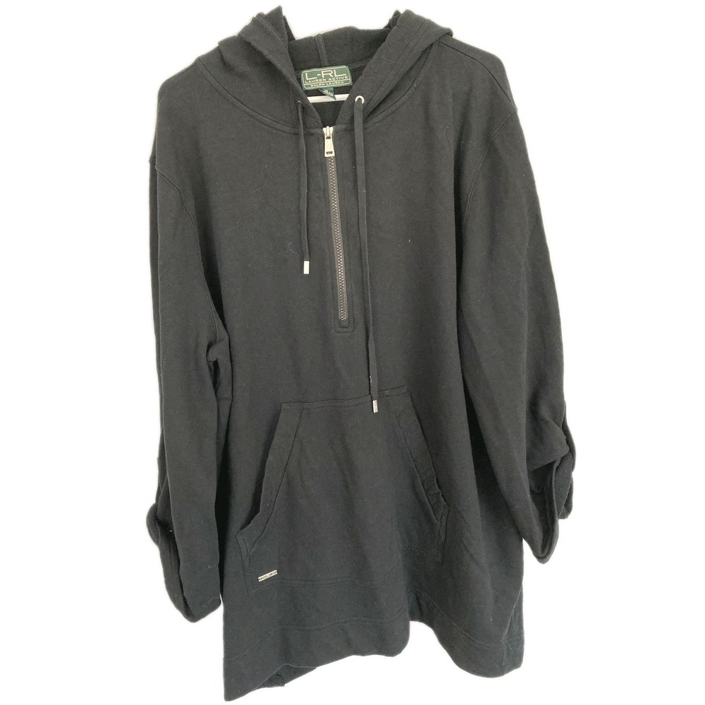 Lauren Ralph Lauren Active Hoodie Women 3X Blk 1/2 Zip Terry Pullover Pocket EUC
